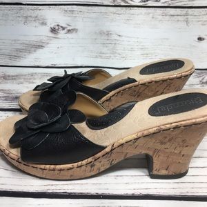 Bjorndahl Black Flower Cork Platform Wedges